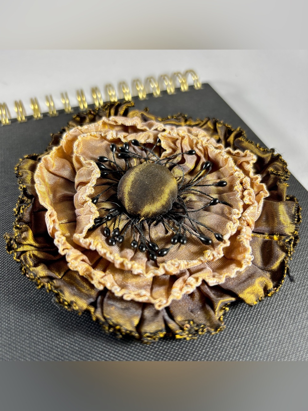 Layered Fabric Flower Brooch in Gold and Brown by Goody Goody